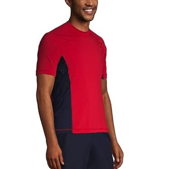 NWT Lands' End Men's Crew Neck Short Sleeve Rash Guard Red UPF 50 M $60 FLI158 - Picture 2 of 5